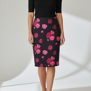 Forever 21 Womens Black Pink Floral Knee Length pencil Skirt Medium